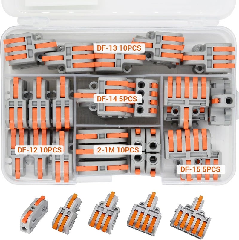 UOHGDPY 40PCS Lever Wire Connectors,1 in i Out-1 in 5 Out Wire Splitter,Compact Wire Connectors Splicing Connectors for Circuit Inline 28-12 AWG - Image 1